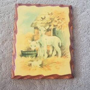 Vintage Decoupaged Coby Wood Plaque Art Lamb Picture